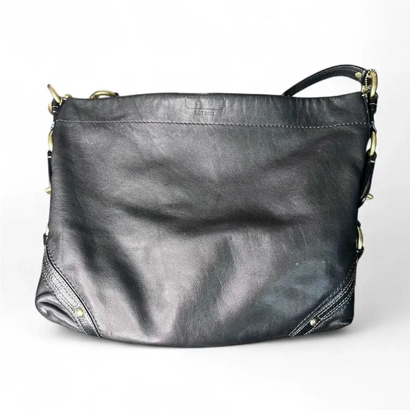 Coach Carly Black Leather Hobo Bag with Brass Details - Picture 5 of 8